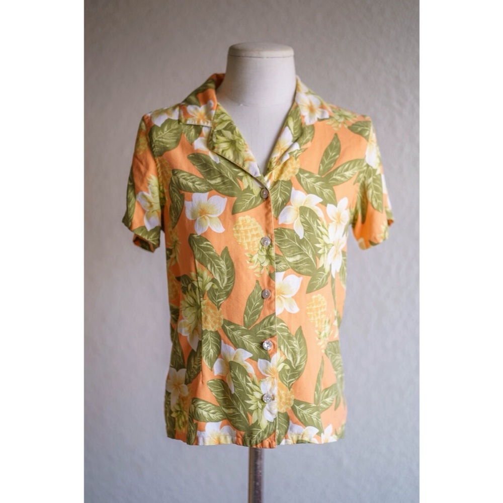 VTG Pineapple Moon Floral Silk Top